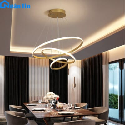 Đèn thả trần 3 vòng Led 30-50-70 trang trí phòng khách bàn ăn tích hợp Led 3 chế độ màu TH862 Ngân Tin