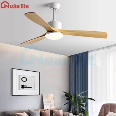 Quạt Trần Đèn Led 3 Cánh Giả Gỗ Trang Trí Phòng Ngủ Phòng Khách VF14 Ngân Tin (Kèm remote điều khiển)