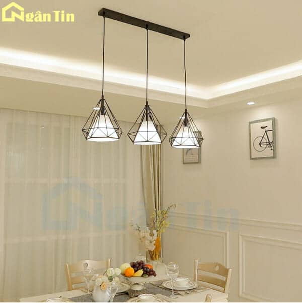 Bộ 3 đèn thả trần kim cương gắn chung một đế trang trí bàn ăn quầy bar E27 220V TCF22 Ngân Tin - Image 6