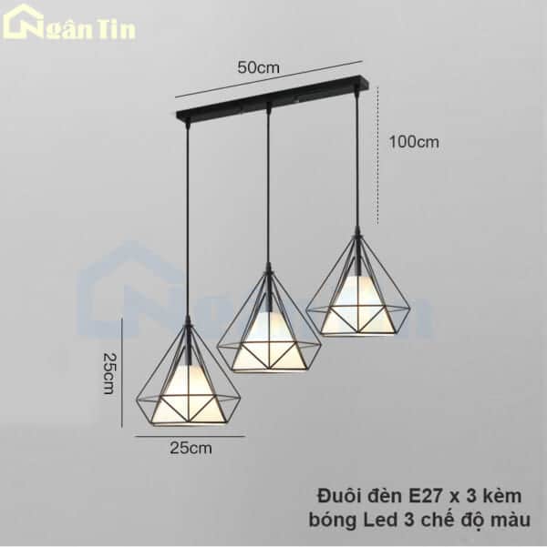 Bộ 3 đèn thả trần kim cương gắn chung một đế trang trí bàn ăn quầy bar E27 220V TCF22 Ngân Tin - Image 2