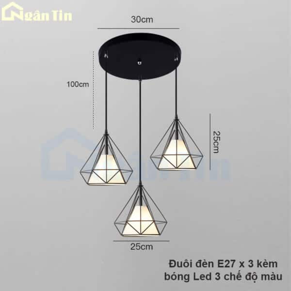 Bộ 3 đèn thả trần kim cương gắn chung một đế trang trí bàn ăn quầy bar E27 220V TCF22 Ngân Tin - Image 3