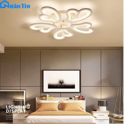 Đèn Mâm Ốp Trần 5 Cánh Bướm Trang Trí Phòng Ngủ Led 3 Chế Độ Màu OT8063T5 Ngân Tin (Kèm remote)
