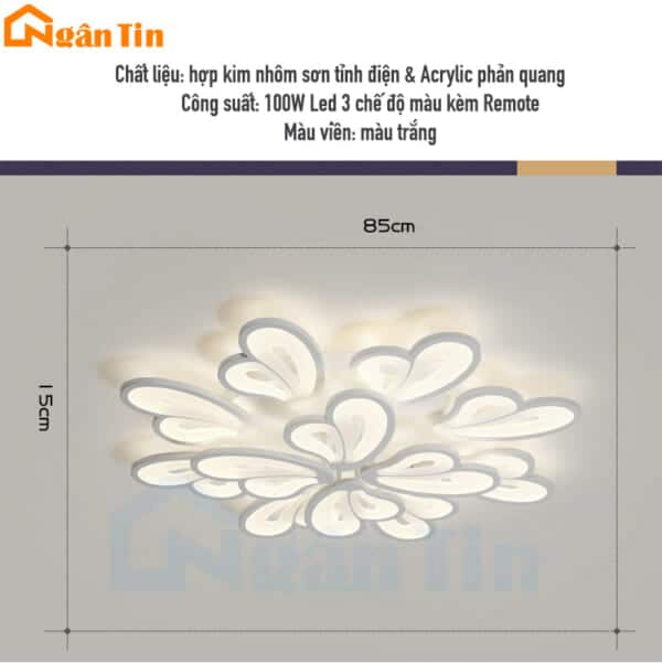 Đèn Mâm 12 Cánh Ốp Trần Cánh Bướm Trang Trí Phòng Khách Phòng Ngủ Bàn ăn Led 3 Chế Độ Màu OT8063T12 Ngân Tin (Kèm remote) - Image 2