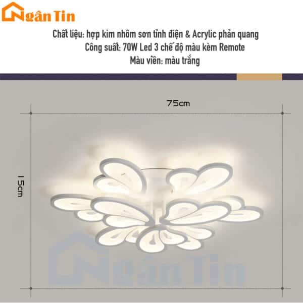 Đèn Mâm Ốp Trần 9 Cánh Bướm Trang Trí Phòng Khách Phòng Ngủ Bàn ăn Led 3 Chế Độ Màu OT8063T9 Ngân Tin (kèm remote) - Image 2