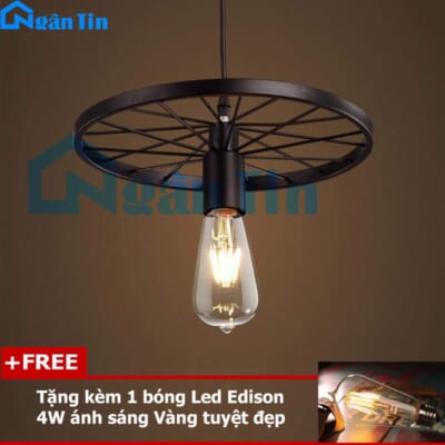 Đèn thả trần bánh xe trang trí nhà quán cà phê THCN117 Ngân Tin (Tặng kèm một bóng Led Edison 4w)