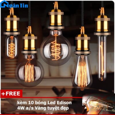 Bộ 10 dây đèn thả đuôi đồng E27 220V Ngân Tin (Tặng kèm 10 bóng đèn led edison 4w)