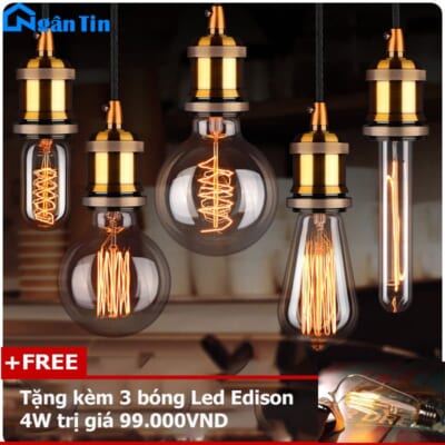 Bộ 3 dây đèn thả đuôi đồng E27 220V Ngân Tin (Tặng kèm 3 bóng đèn led edison 4w)