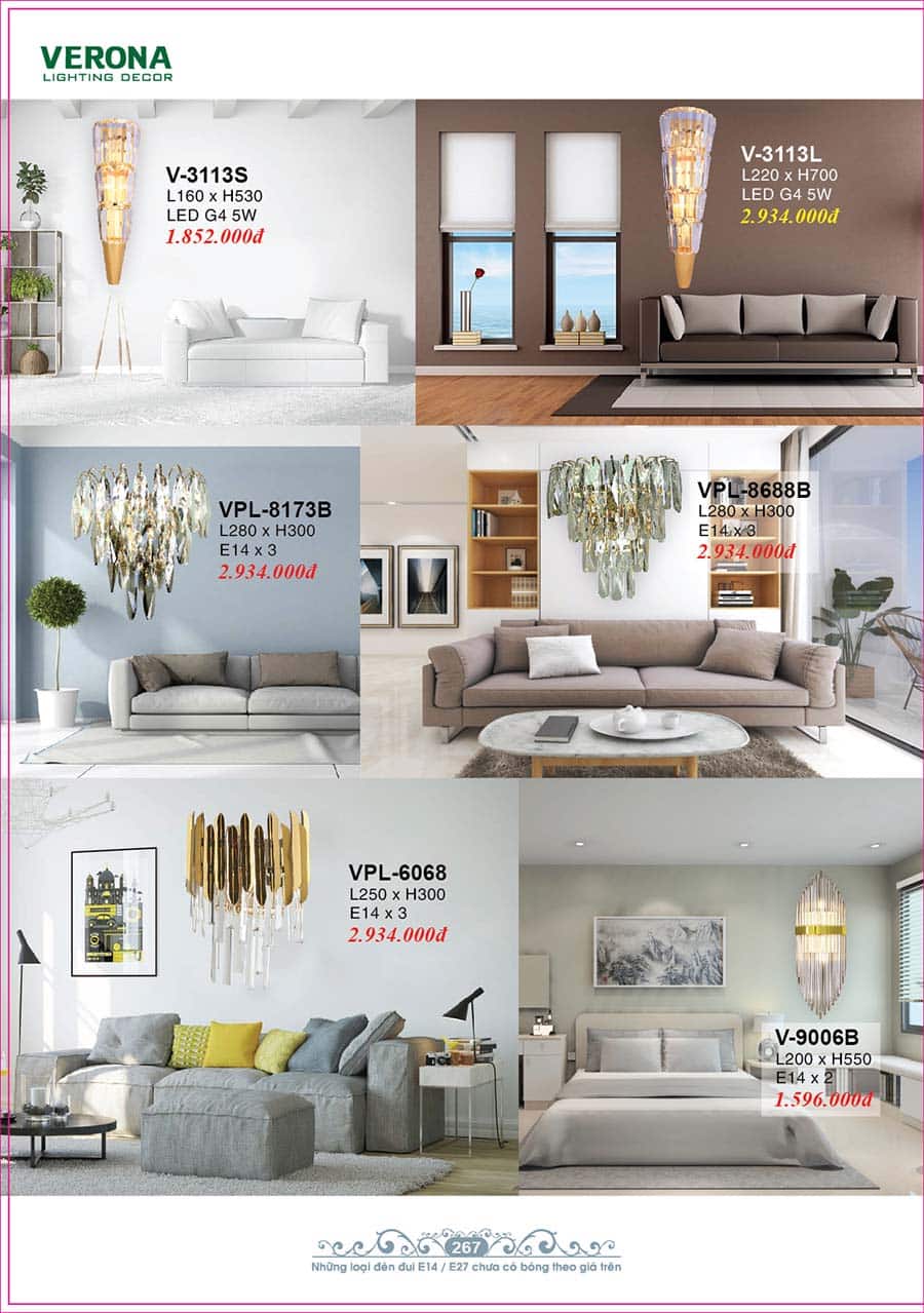 Catalog Đèn Trang Trí Ngân Tin 208 den treo tuong gan tuong trong nha ngan tin 01