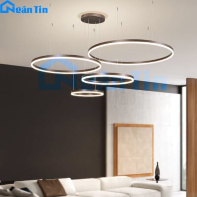 Đèn thả trần 4 vòng Led 20-40-60-80 trang trí sảnh phòng khách tích hợp Led 3 màu THD7046N Ngân Tin