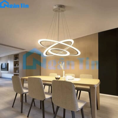 Đèn thả trần 3 vòng led 20-40-60 trang trí phòng khách bàn ăn Led 3 chế độ màu 220V THD7033 Ngân Tin
