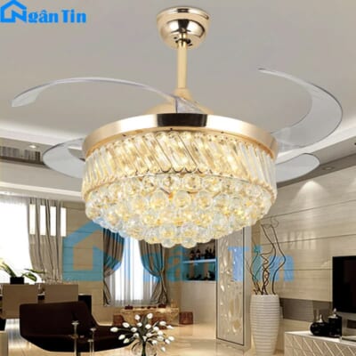 Quạt Trần Đèn Chùm Pha Lê Trang trí Phòng Khách Cao Cấp VF19 Ngân Tin (Kèm remote điều khiển từ xa)
