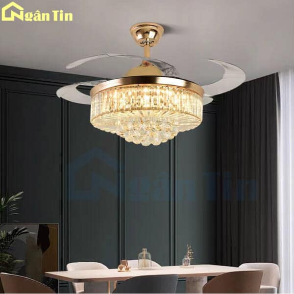 Quạt Trần Đèn Chùm Pha Lê Cánh Cụp Xòe Giấu Cánh Trang trí Phòng Khách Phòng Ngủ VF27 Ngân Tin - Image 4
