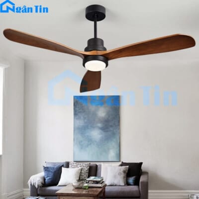 Quạt Trần Đèn Led 3 Cánh Gỗ Trang Trí Sảnh Phòng Khách Cao Cấp VF42 Ngân Tin (Kèm remote điều khiển từ xa)