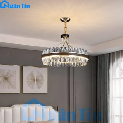 Đèn thả trần pha lê cao cấp trang trí phòng khách phòng ăn Led 3 chế độ màu TH8135 Ngân Tin
