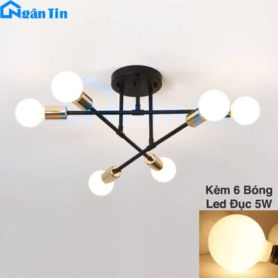 Đèn trần 6 bóng trang trí phòng khách phòng ngủ bàn ăn THCN103 Ngân Tin (Tặng kèm 6 bóng Led thủy tinh đục 5W)