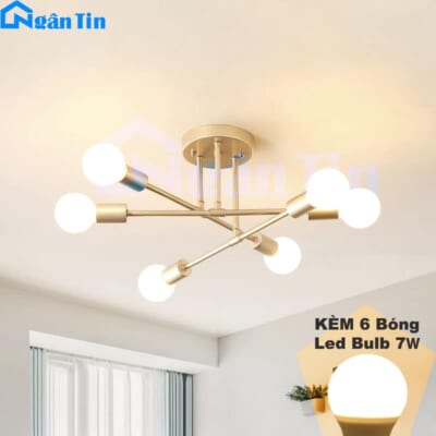 Đèn trần 6 bóng trang trí phòng khách phòng ngủ bàn ăn THCN106 Ngân Tin (Tặng kèm 6 bóng Led bulb 7W)