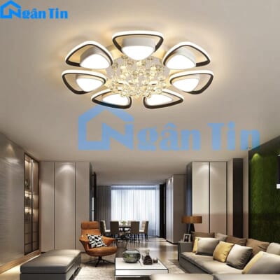 Đèn Mâm LED Ốp Trần Pha Lê 7 Cánh Hiện Đại Trang Trí Sảnh Phòng Khách MO9036 Ngân Tin (Tặng kèm remote điều khiển từ xa)