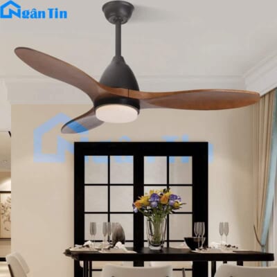 Quạt Trần Đèn Led 3 Cánh Gỗ Trang Trí Sảnh Phòng Khách Cao Cấp VF15 Ngân Tin (Tặng kèm remote điều khiển từ xa)