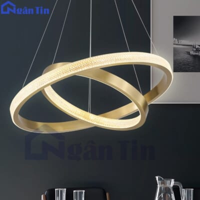 Đèn thả trần 2 vòng Led 40-60 trang trí phòng khách bàn ăn Led 3 chế độ màu 220V THD7041T2 Ngân Tin