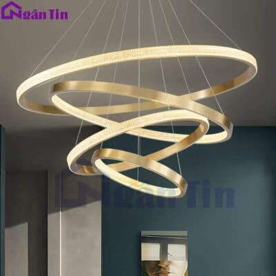 Đèn thả trần 4 vòng Led 40-60-80-100 trang trí phòng khách bàn ăn Led 3 chế độ màu 220V THD7041T4 Ngân Tin