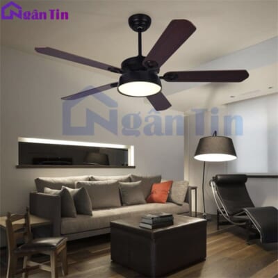 Quạt Trần Đèn Led 5 Cánh Giả Gỗ Phòng Khách Phòng Ngủ Cao Cấp QT1111 Ngân Tin (Tặng kèm remote điều khiển từ xa)