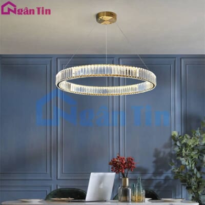 Đèn thả trần pha lê vòng Led 80Cm trang trí phòng ngủ bàn ăn tích hợp Led 3 chế độ màu TH8084 Ngân Tin