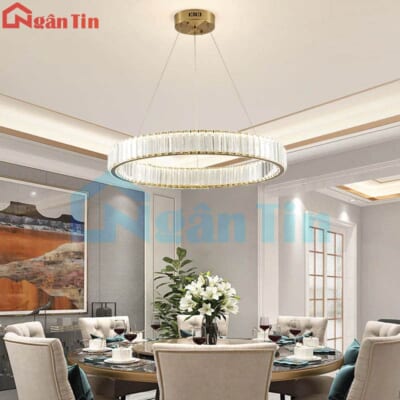 Đèn thả trần pha lê vòng Led 40Cm trang trí phòng ngủ bàn ăn tích hợp Led 3 chế độ màu TH8084 Ngân Tin