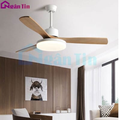 Quạt Trần Đèn Led 3 Cánh Gỗ Trang Trí Sảnh Phòng Khách Cao Cấp VF60 Ngân Tin (Tặng kèm remote điều khiển từ xa)