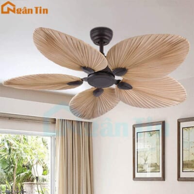Quạt Trần 5 Cánh Lá Cọ Trang Trí Sảnh Phòng Khách Cao Cấp QT5225 Ngân Tin (Tặng kèm remote điều khiển từ xa)