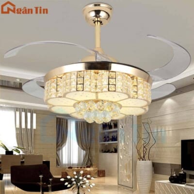 Quạt Trần Đèn Chùm Pha Lê Trang trí Phòng Khách Cao Cấp VF21 Ngân Tin (Kèm remote điều khiển từ xa)