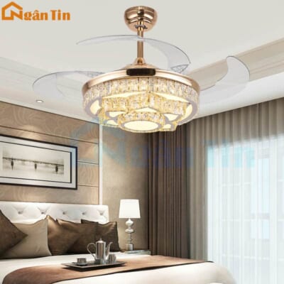 Quạt Trần Đèn Chùm Pha Lê Trang trí Phòng Khách Cao Cấp VF23 Ngân Tin (Kèm remote điều khiển từ xa)