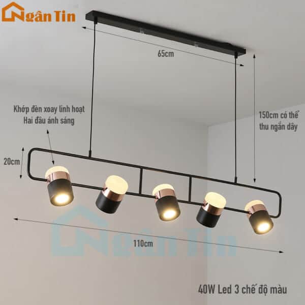 Đèn thả trần 5 bóng trang trí quầy bar bàn ăn Led 3 chế độ màu 220V THD63N5 Ngân Tin - Image 2