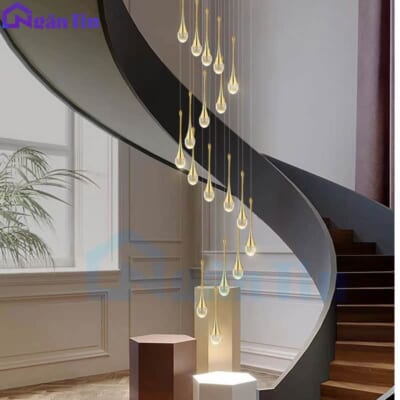Đèn thả thông tầng pha lê giọt nước Led 18 bóng trang trí cầu thang phòng khách Led 90W ánh sáng vàng THD14T18 Ngân Tin