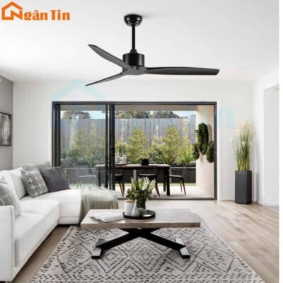Quạt Trần 3 Cánh Gỗ Trang Trí Sảnh Phòng Khách Cao Cấp VF90 Ngân Tin (Kèm remote điều khiển từ xa)