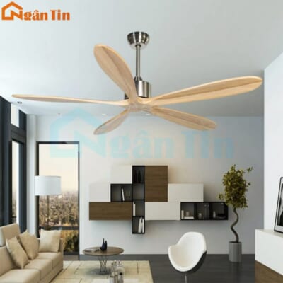 Quạt Trần 5 Cánh Gỗ Trang Trí Sảnh Phòng Khách Cao Cấp QT52154 Ngân Tin (Kèm remote điều khiển từ xa)
