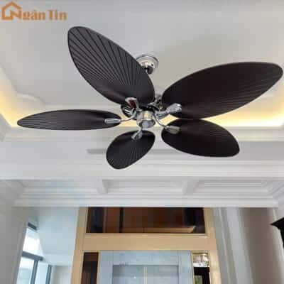 Quạt Trần 5 Cánh Lá Cọ ABS Trang Trí Sảnh Phòng Khách Phòng Ngủ Bàn ăn QT5228 Ngân Tin