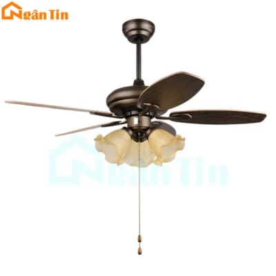 Quạt Trần Đèn Chùm 5 Cánh Gỗ Phòng Khách Phòng Ngủ Cao Cấp VF93 Ngân Tin (Tặng kèm remote điều khiển từ xa)