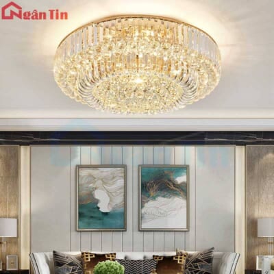 Đèn Mâm Pha Lê Tròn 60-80-100Cm Ốp Trần Trang Trí Sảnh Phòng Khách Led 3 Chế Độ Màu OTPL40405T Ngân Tin