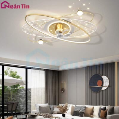 Đèn Mâm Ốp Trần Kèm Quạt Hiện Đại Trang Trí Phòng Ngủ Phòng Khách MO9080 Ngân Tin (Kèm remote điều khiển từ xa)