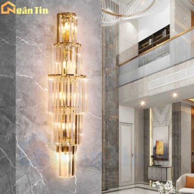 Đèn pha lê treo tường ốp tường đế vàng trang trí sảnh phòng khách Led 3 chế độ màu 220V GT3051 Ngân Tin