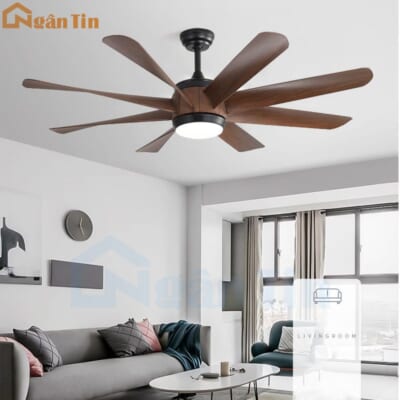 Quạt Trần Đèn 8 Cánh Giả Gỗ Trang Trí sảnh Phòng Ngủ Phòng Khách VF434 Ngân Tin