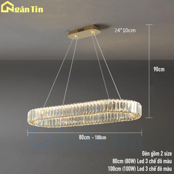 Đèn trần thả vòng pha lê K9 trang trí bàn ăn quầy bar Led 3 màu 220V TH8319 Ngân Tin - Image 2