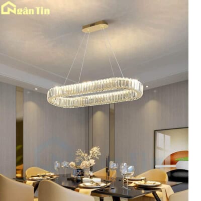 Đèn trần thả vòng pha lê K9 trang trí bàn ăn quầy bar Led 3 màu 220V TH8319 Ngân Tin