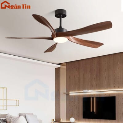 Quạt Trần Đèn 5 Cánh Giả Gỗ Trang Trí Sảnh Phòng Ngủ Phòng Khách QT63 Ngân Tin