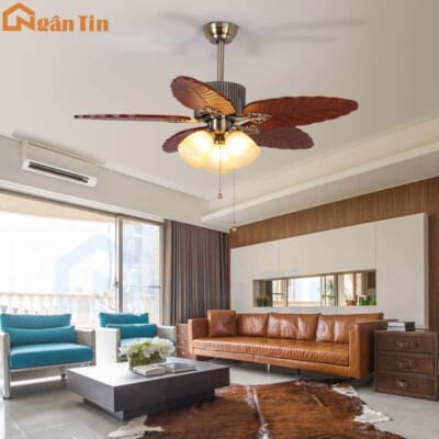 Quạt Trần Đèn 5 Cánh Gỗ Trang Trí Phòng Khách Phòng Khách QT2062 Ngân Tin
