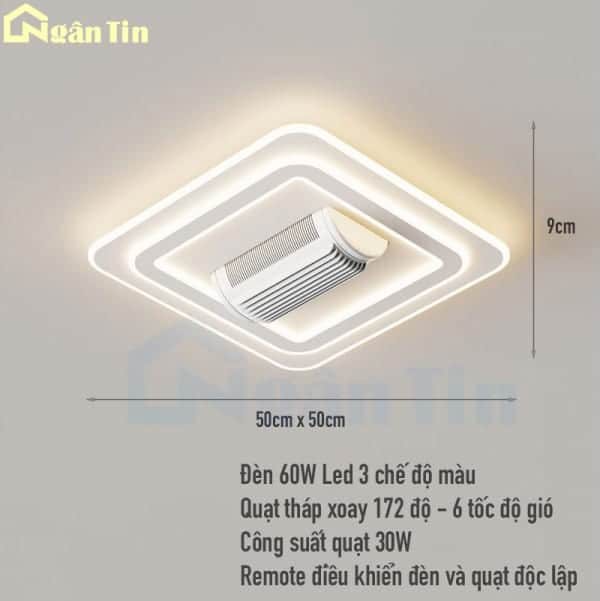 den mam op tran vuong kem quat thap hien dai trang tri phong khach phong ngu led 3 mau ota43v ngan tin 26