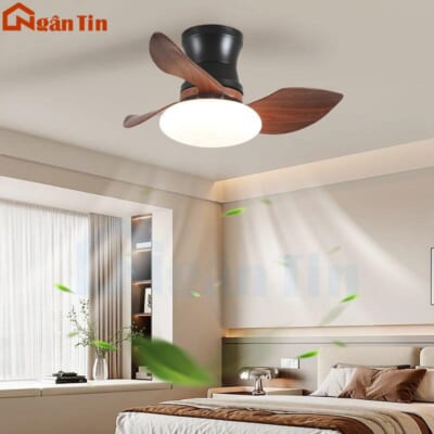 Quạt Trần 3 Cánh Giả Gỗ Đèn Led 3 Chế Độ Màu Trang Trí Phòng Ngủ Phòng bếp VF904 Ngân Tin