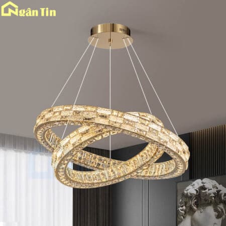 Đèn thả trần 2 vòng pha lê K9 trang trí phòng khách phòng ngủ bàn ăn quầy bar TH8806 Ngân Tin