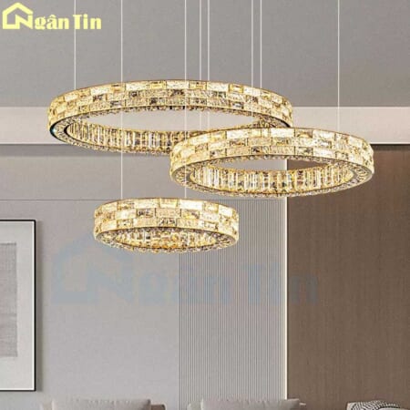 Đèn thả trần 3 vòng pha lê K9 trang trí phòng khách phòng ngủ bàn ăn quầy bar Led 180W TH8807 Ngân Tin