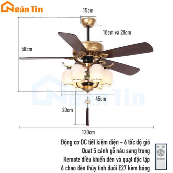 quat tran den 5 canh trang tri sanh phong khach phong ngu qt74 ngan tin 6